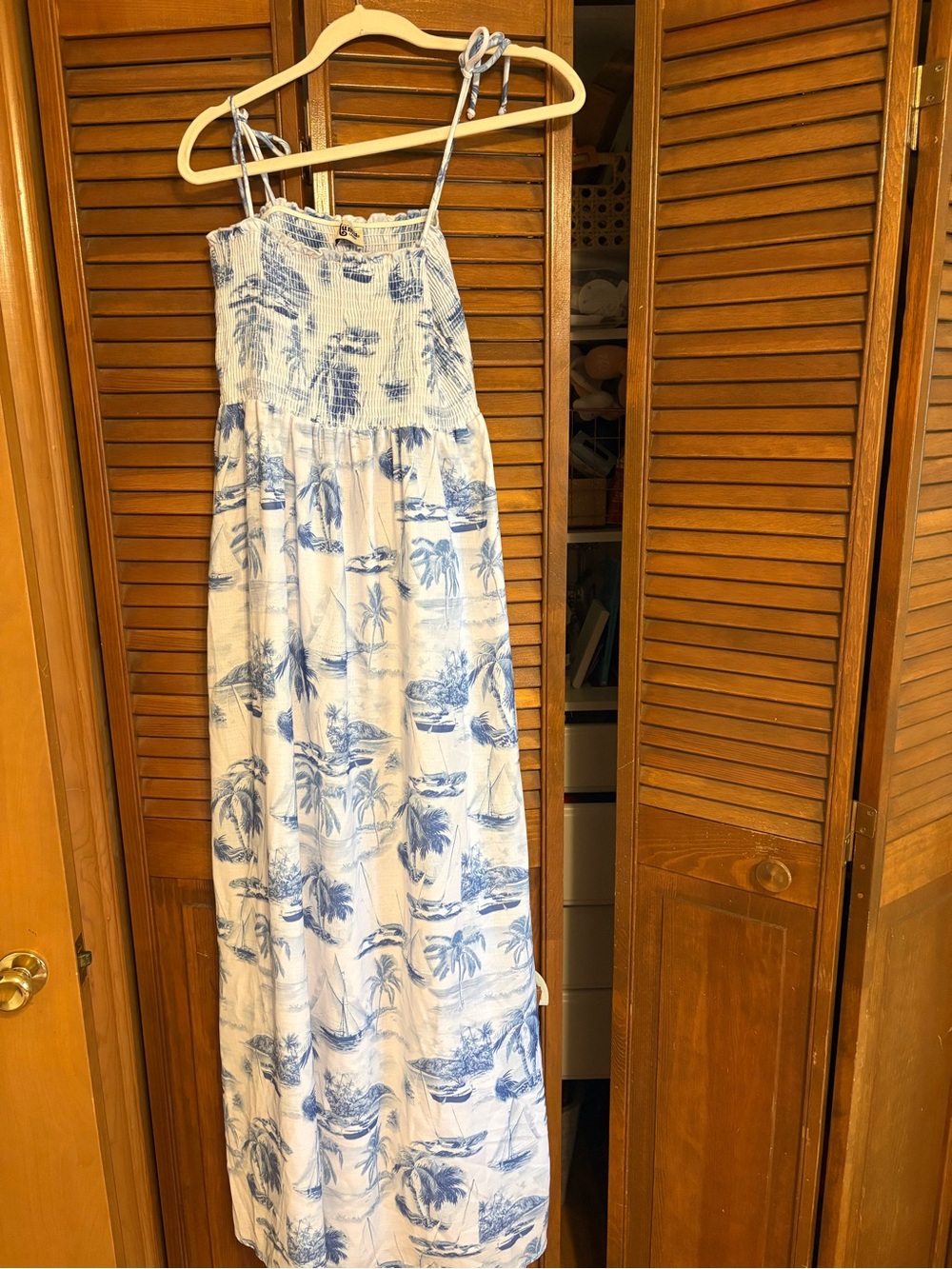 Show Me Your Mumu White and Blue Smocked Maxi Dress